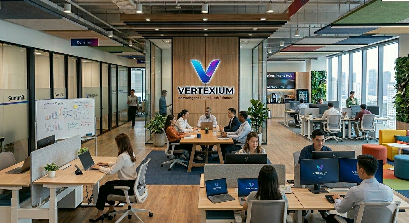 Equipo ejecutivo de Vertexium en reunión estratégica